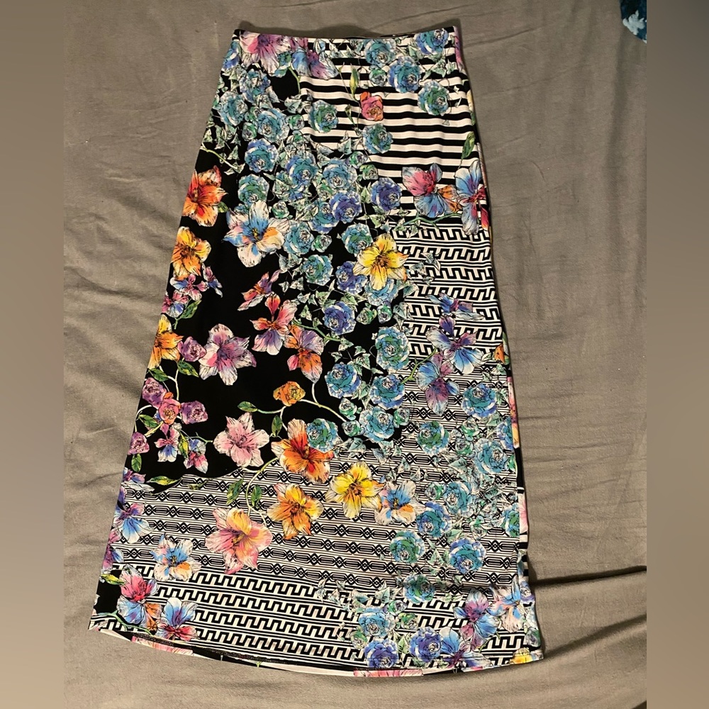 Black floral, floor length skirt